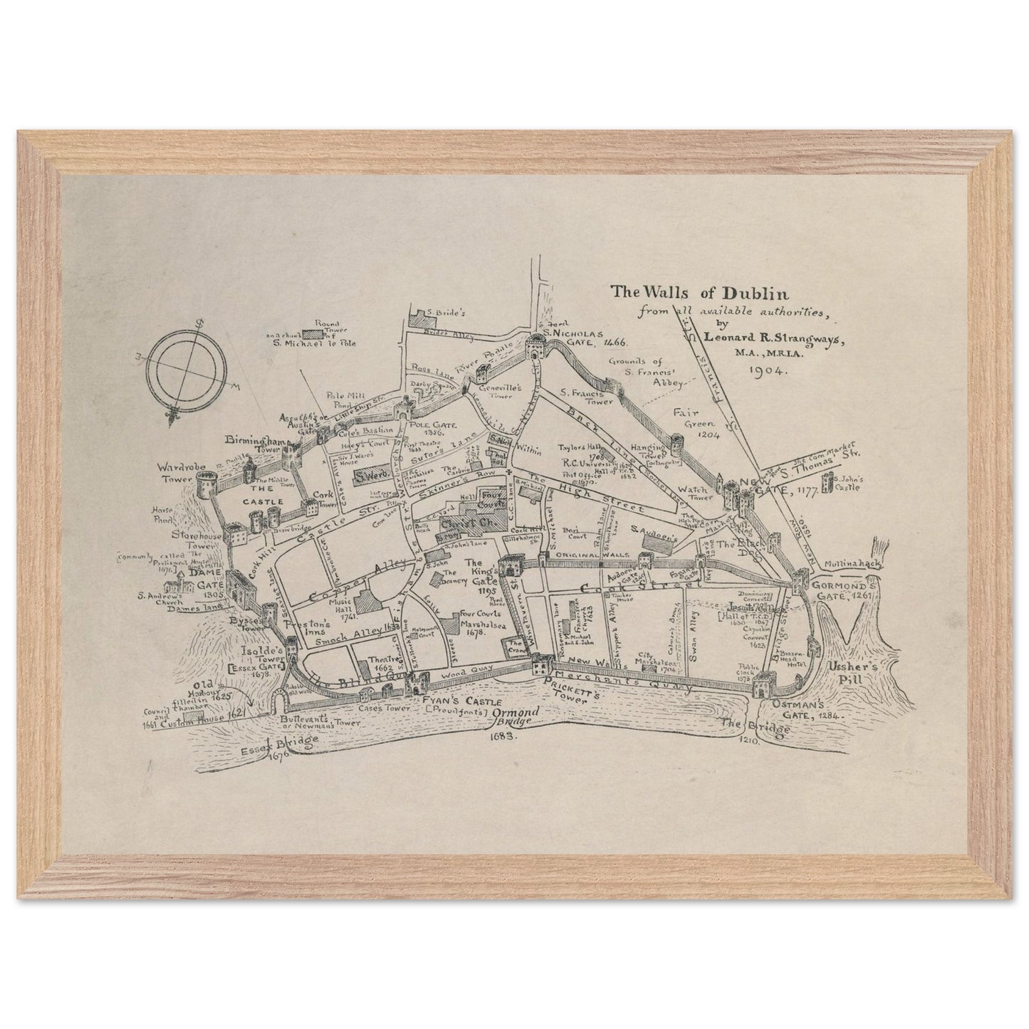 The Walls of Dublin — Antique City Map Print | Historic Irish Wall Art – view 8 | Buy Irish Art