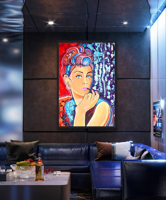 Breakfast at Tiffany's is a open edition framed wall art print by Irish Artist Ó Maoláin, it depicts the movie star Audrey Hepburn and it reminds us of the old romantic ideals of Hollywood, wrapped up in 1960s glitz and glam.