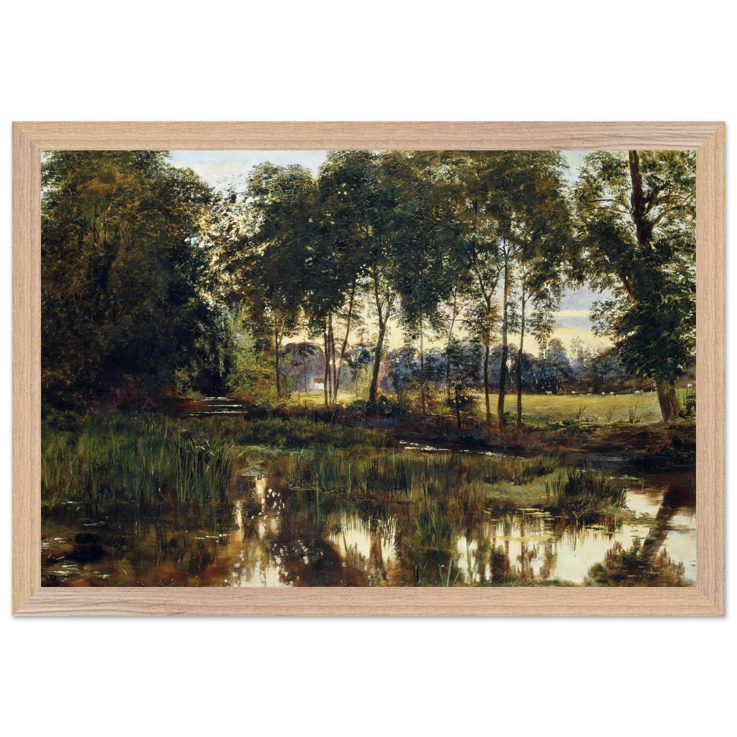 A View of Rye Water near Leixlip by William Davis, Irish landscape art print in oak wooden frame, museum-quality.