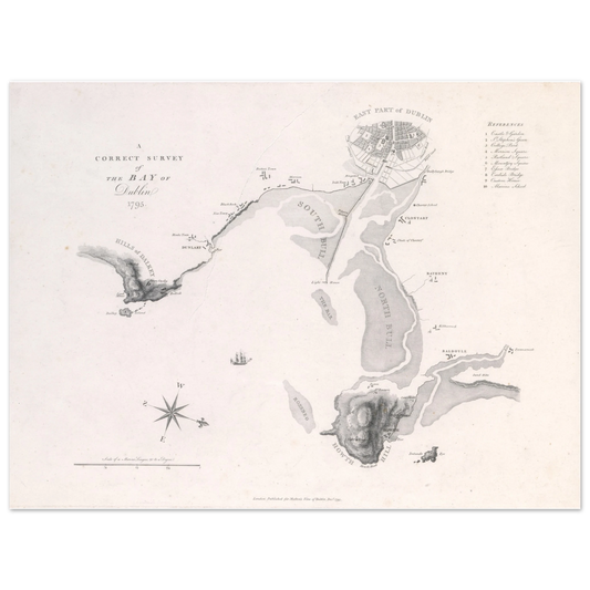 A Correct Survey of the Bay of Dublin, 1795 – James Malton Map Print – Irish wall art print | Buy Irish Art