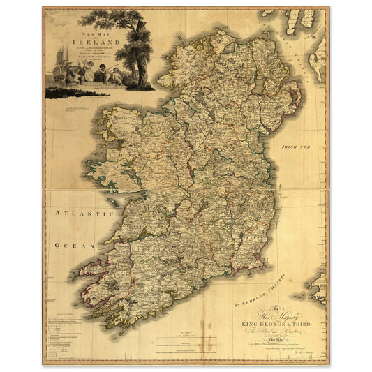 Memoir of a Map of Ireland by Daniel Augustus Beaufort, antique map of Ireland with counties and title vignette