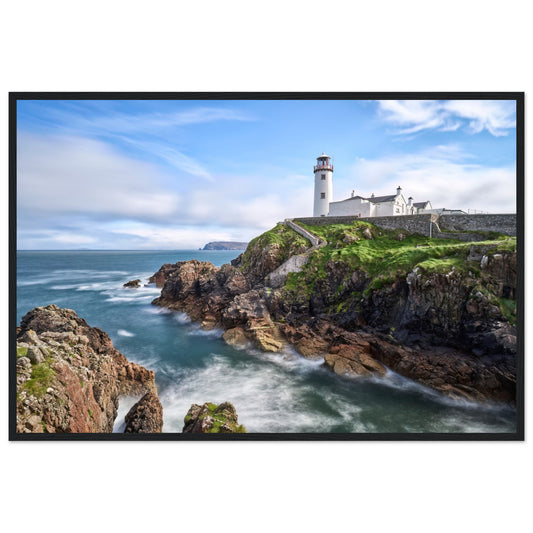 Capture the breathtaking beauty of Fanad Head Lighthouse in Co. Donegal, Ireland with our framed print. This captivating piece beautifully portrays the iconic landmark, offering a slice of Ireland's rugged coastal charm for your home decor.