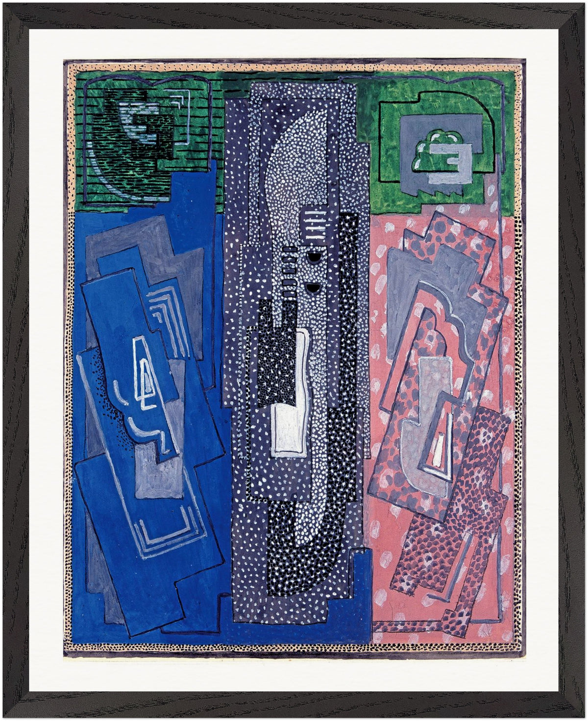 Four Element Composition by Mainie Jellett in a black frame on a plain white background