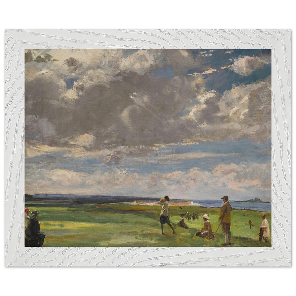 The Golf Links, North Berwick by Sir John Lavery in a wide white wooden frame