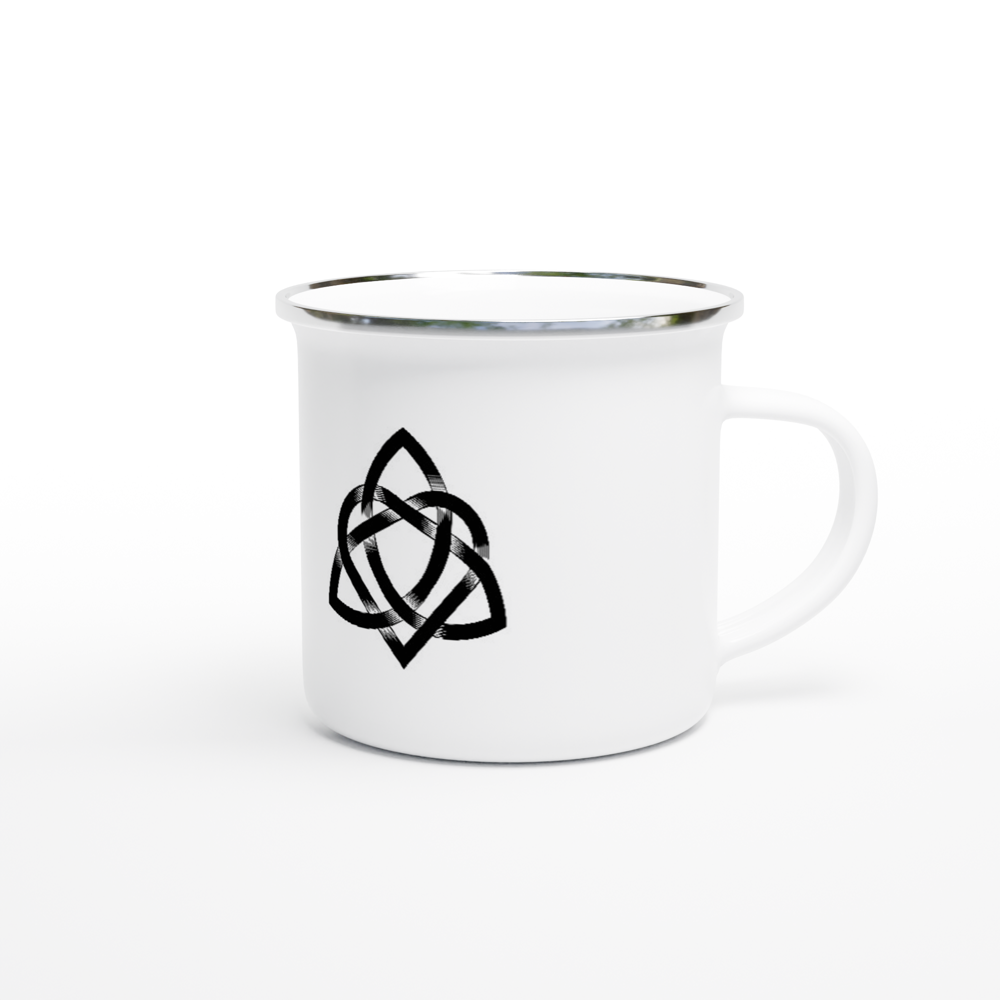 Schwarz-weiße Emaille-Tasse mit keltischem Design, 340 ml