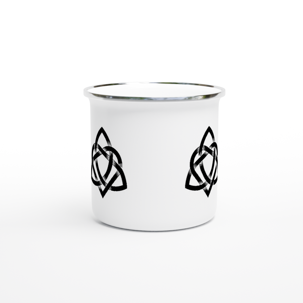 Schwarz-weiße Emaille-Tasse mit keltischem Design, 340 ml