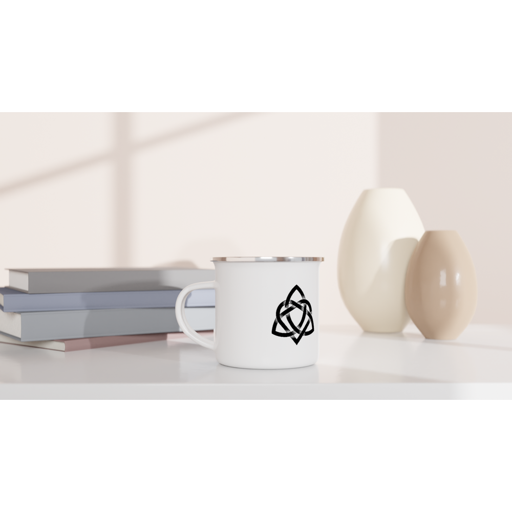 Schwarz-weiße Emaille-Tasse mit keltischem Design, 340 ml