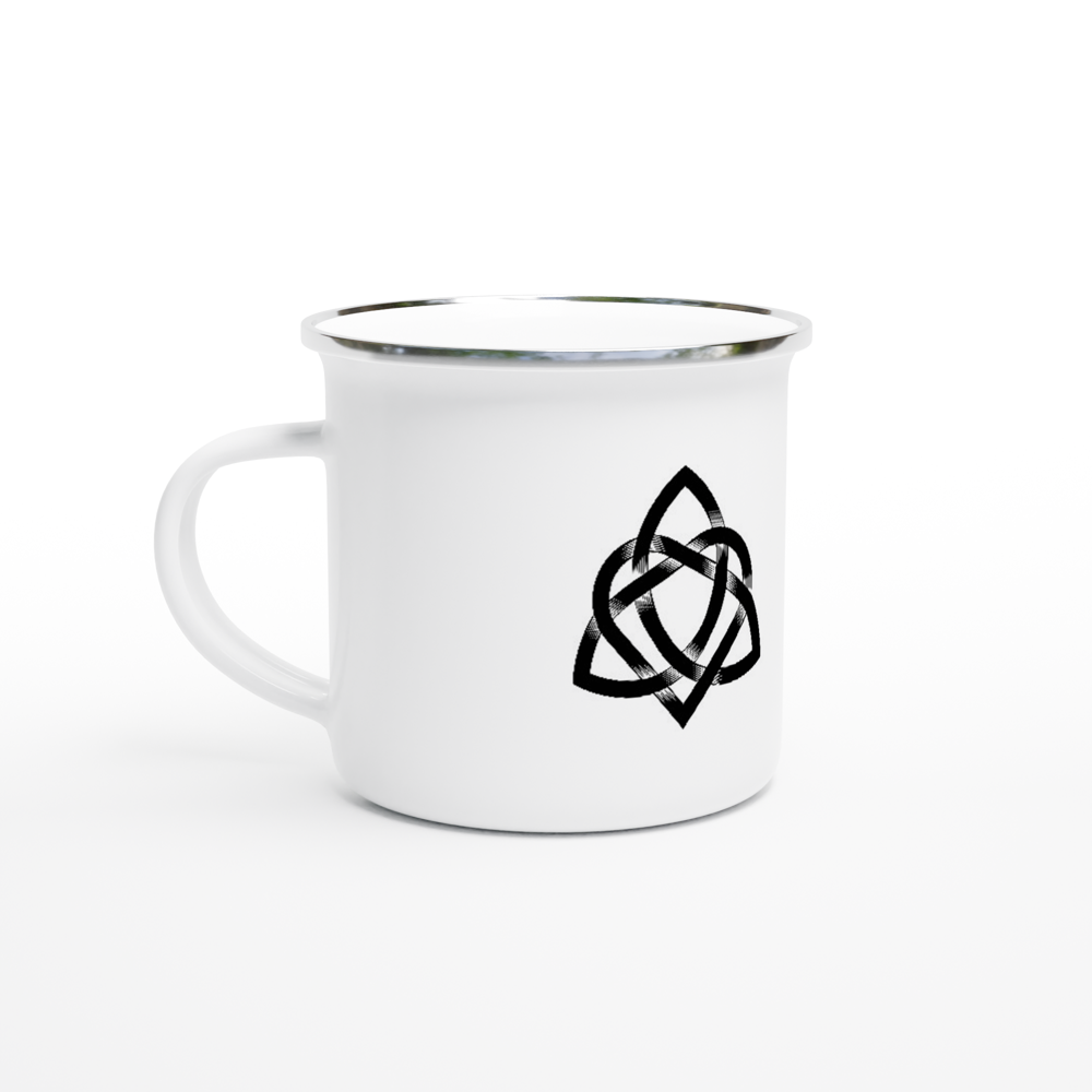 Schwarz-weiße Emaille-Tasse mit keltischem Design, 340 ml