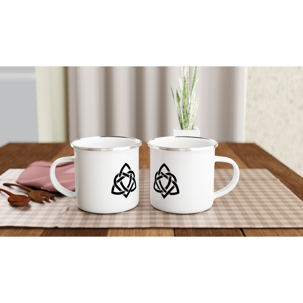 Schwarz-weiße Emaille-Tasse mit keltischem Design, 340 ml