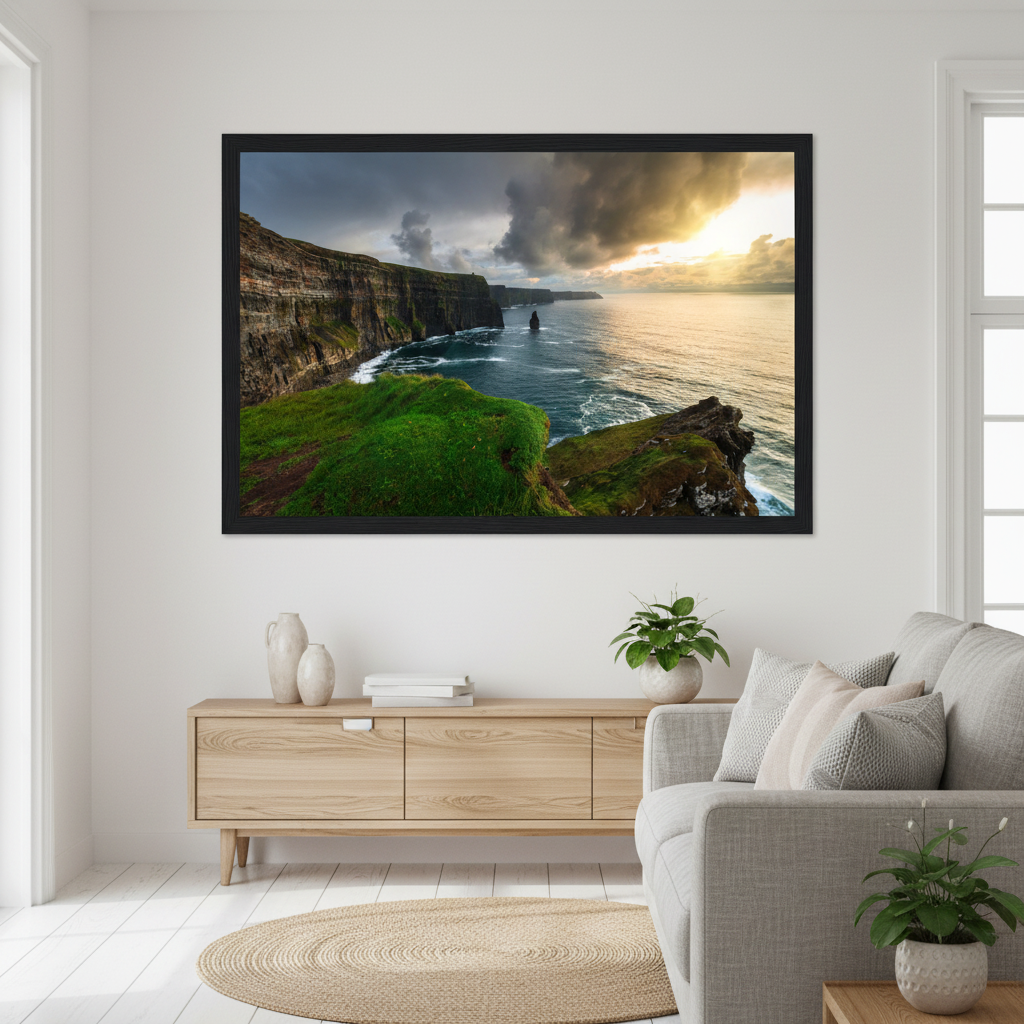 Cliffs of Moher photographic print in a black wooden frame