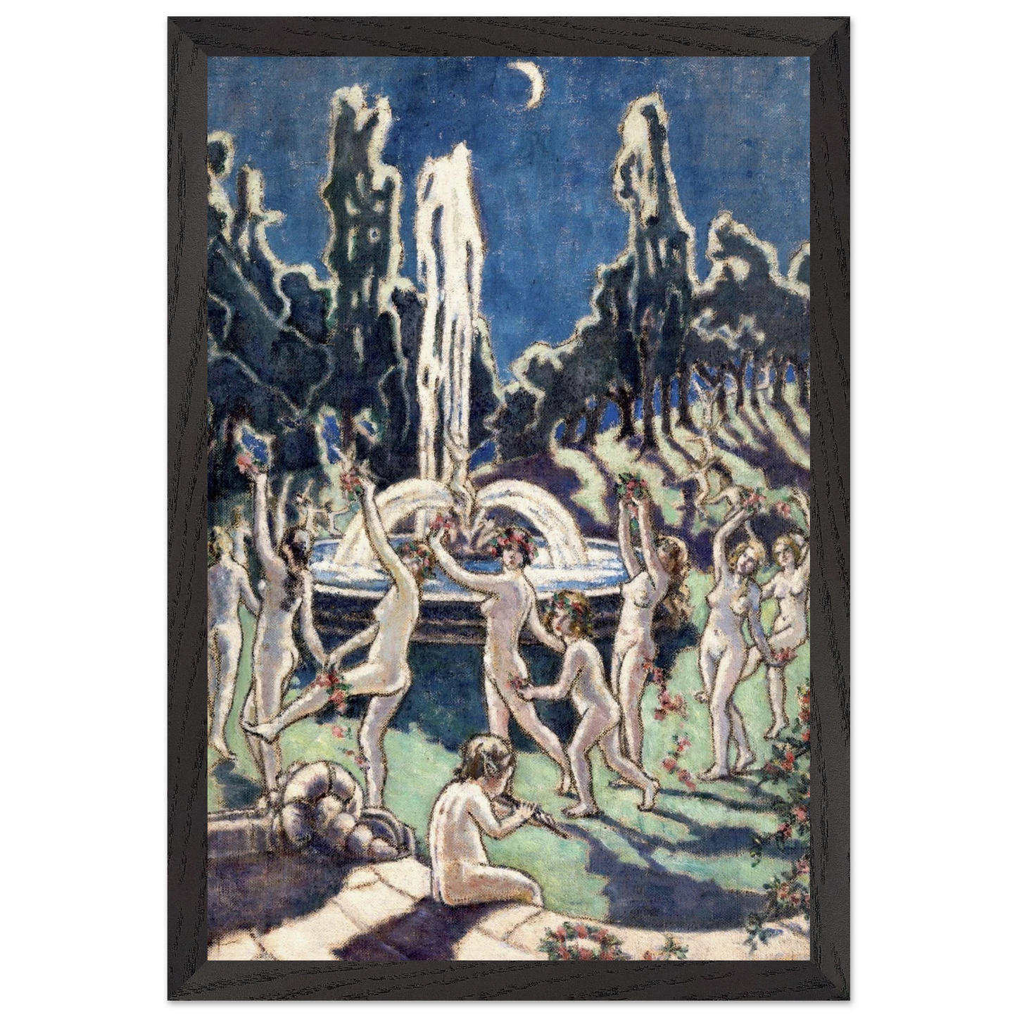 Nudes Dancing Round a Fountain by Mainie Jellett - framed print on a wall