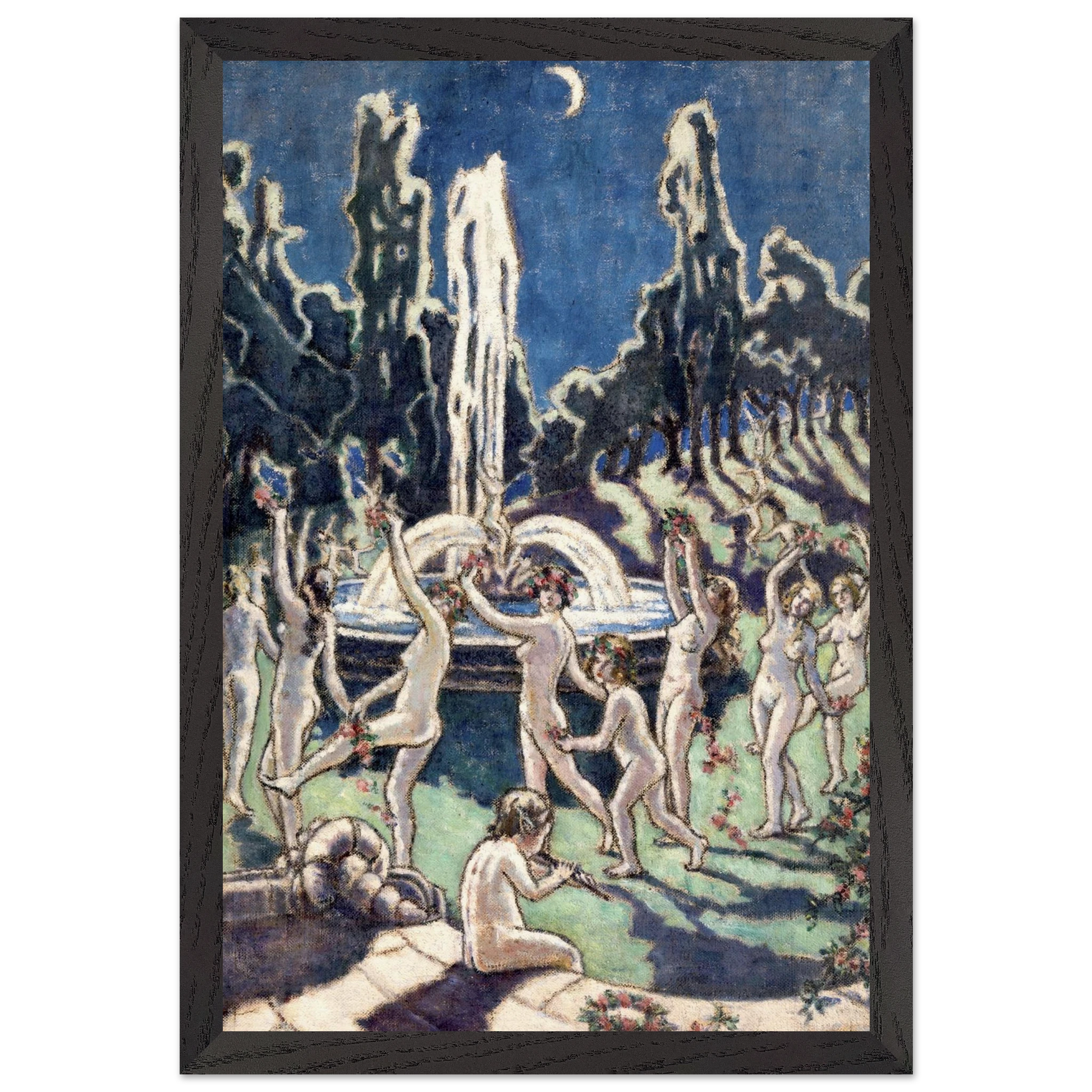 Nudes Dancing Round a Fountain by Mainie Jellett - framed print on a wall