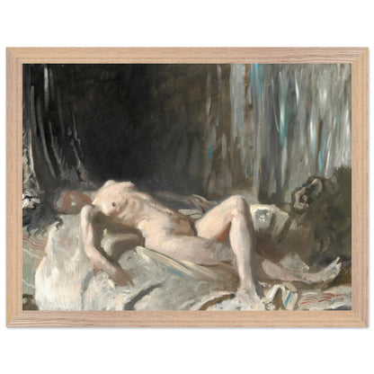 Oak-framed print of a reclining female nude by Irish artist William Orpen