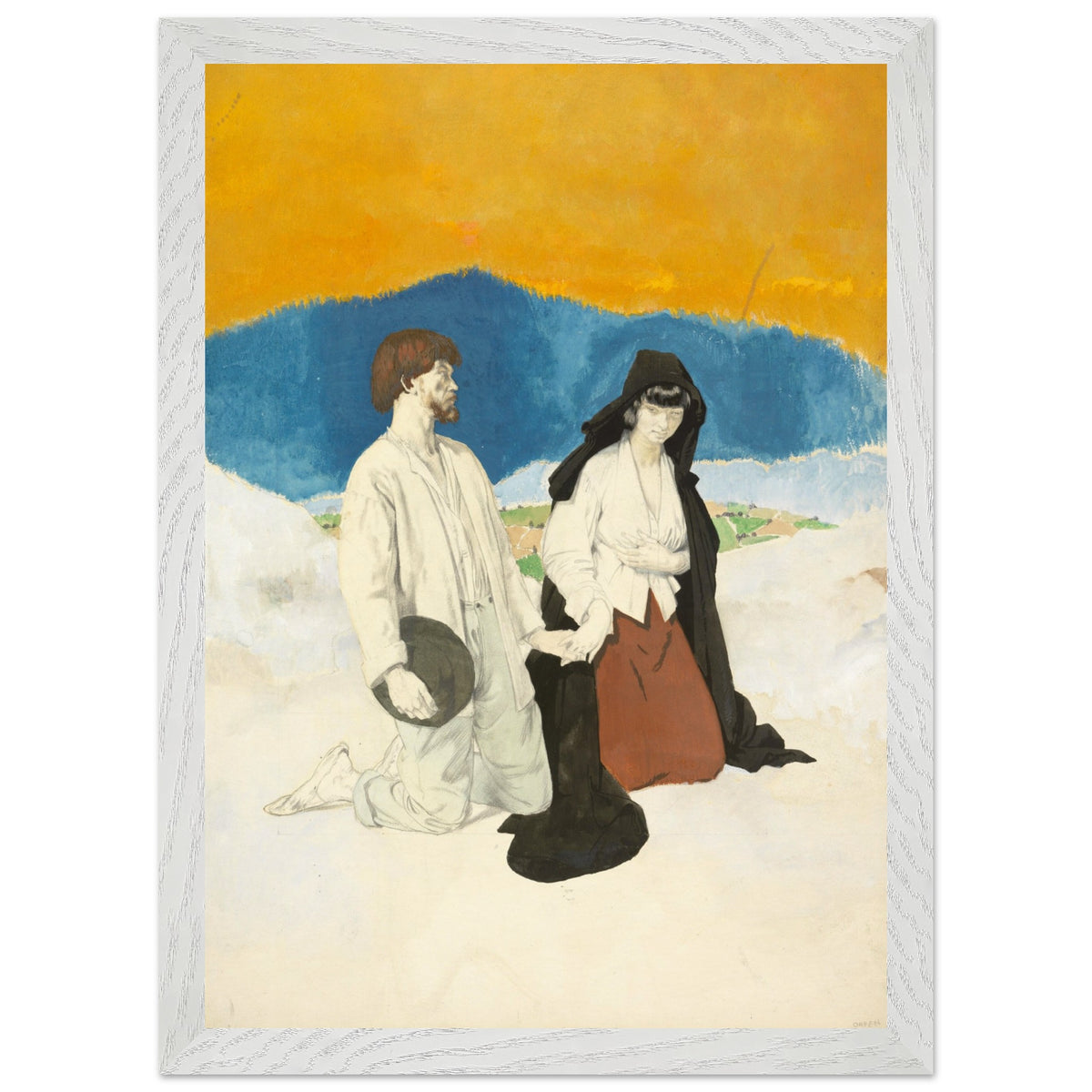 William Orpen Western Wedding print in a white frame with visible wood grain