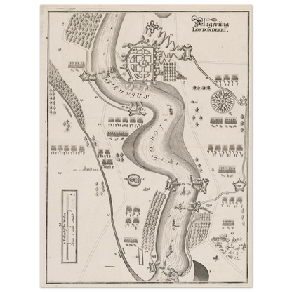 Framed Siege of Derry 1689 map print in a black wooden frame, ready to hang