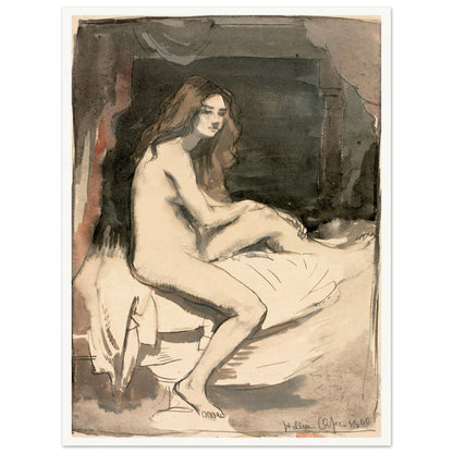 Seated female nude study by William Orpen, in a white frame, straight-on product view