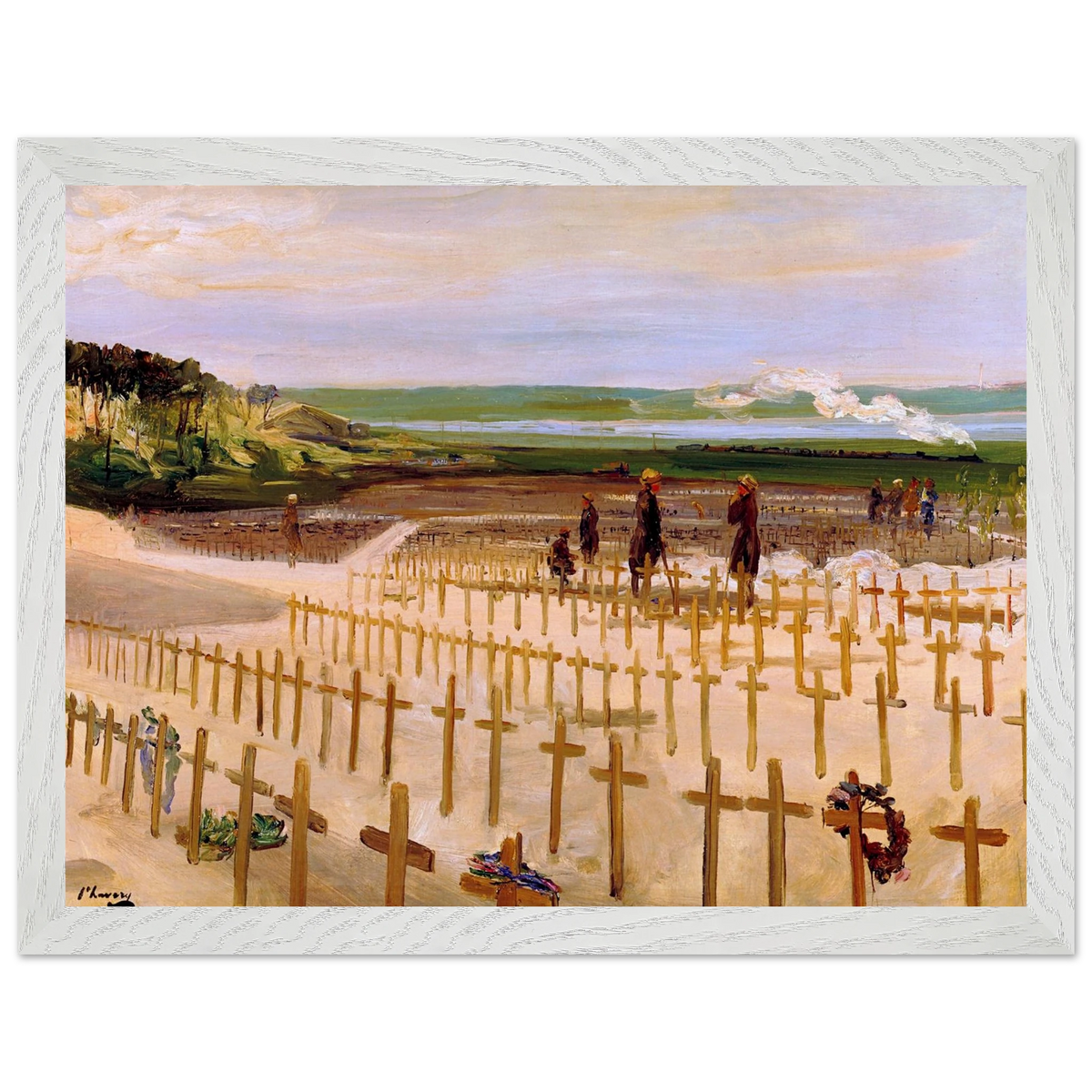 The Cemetery, Étaples (1919) by Sir John Lavery, art print in a white frame, 30x40 cm