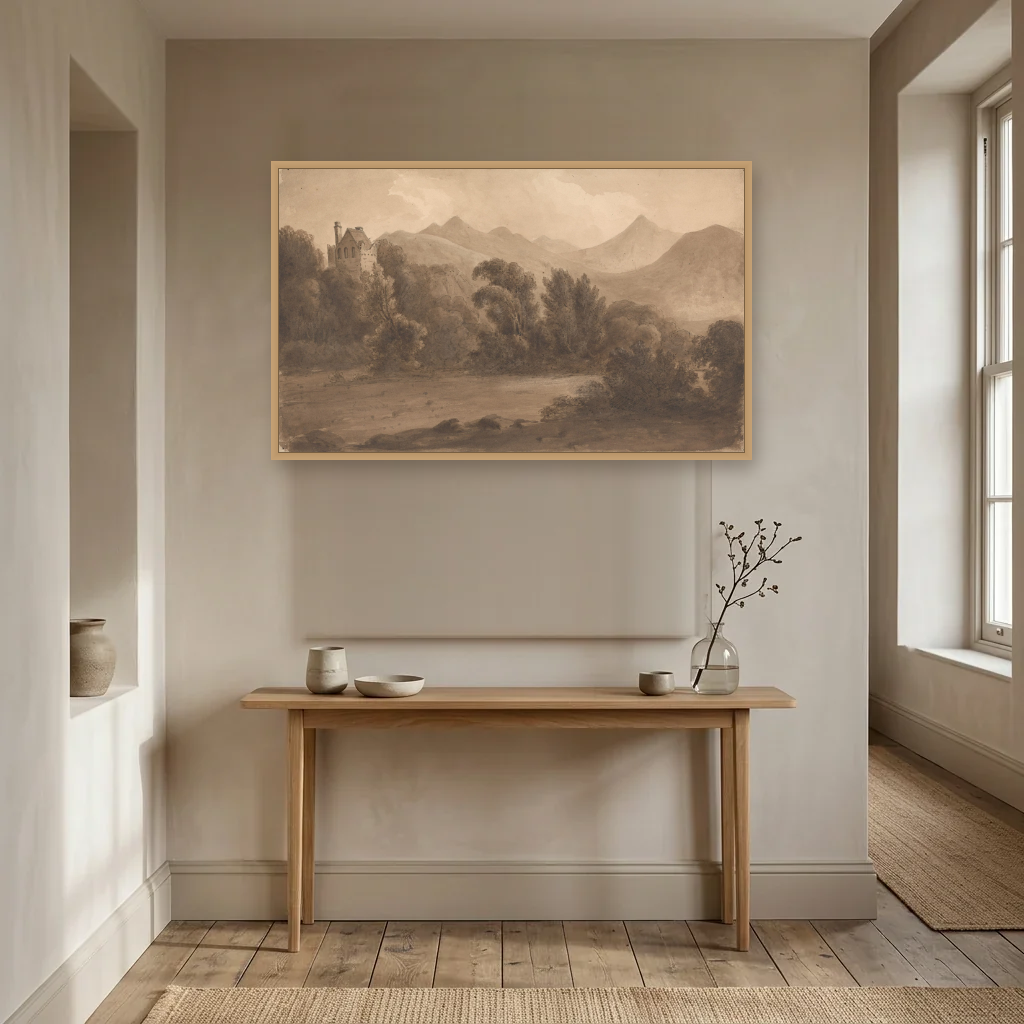 Dunloe Castle, Killarney art print, framed and hung in a hallway