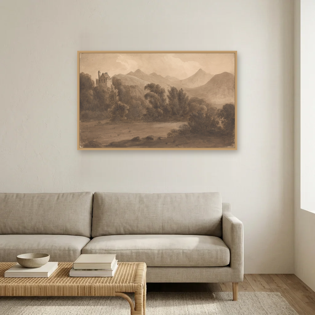 Dunloe Castle, Killarney art print, framed and hung in a living room
