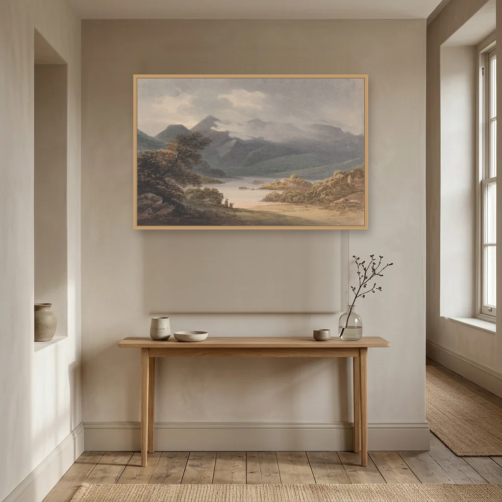 View on the Upper Lake, Killarney art print, framed and hung in a hallway