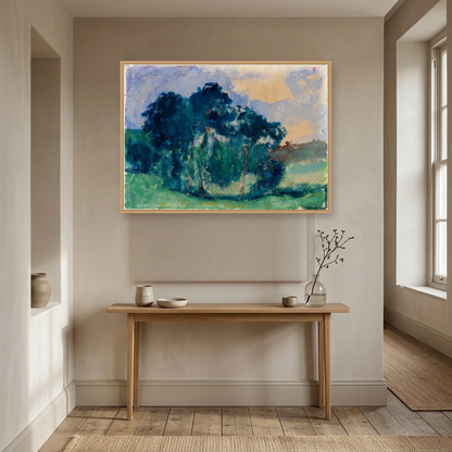 Clump of Trees, Rochefort-en-Terre art print, framed and hung in a hallway