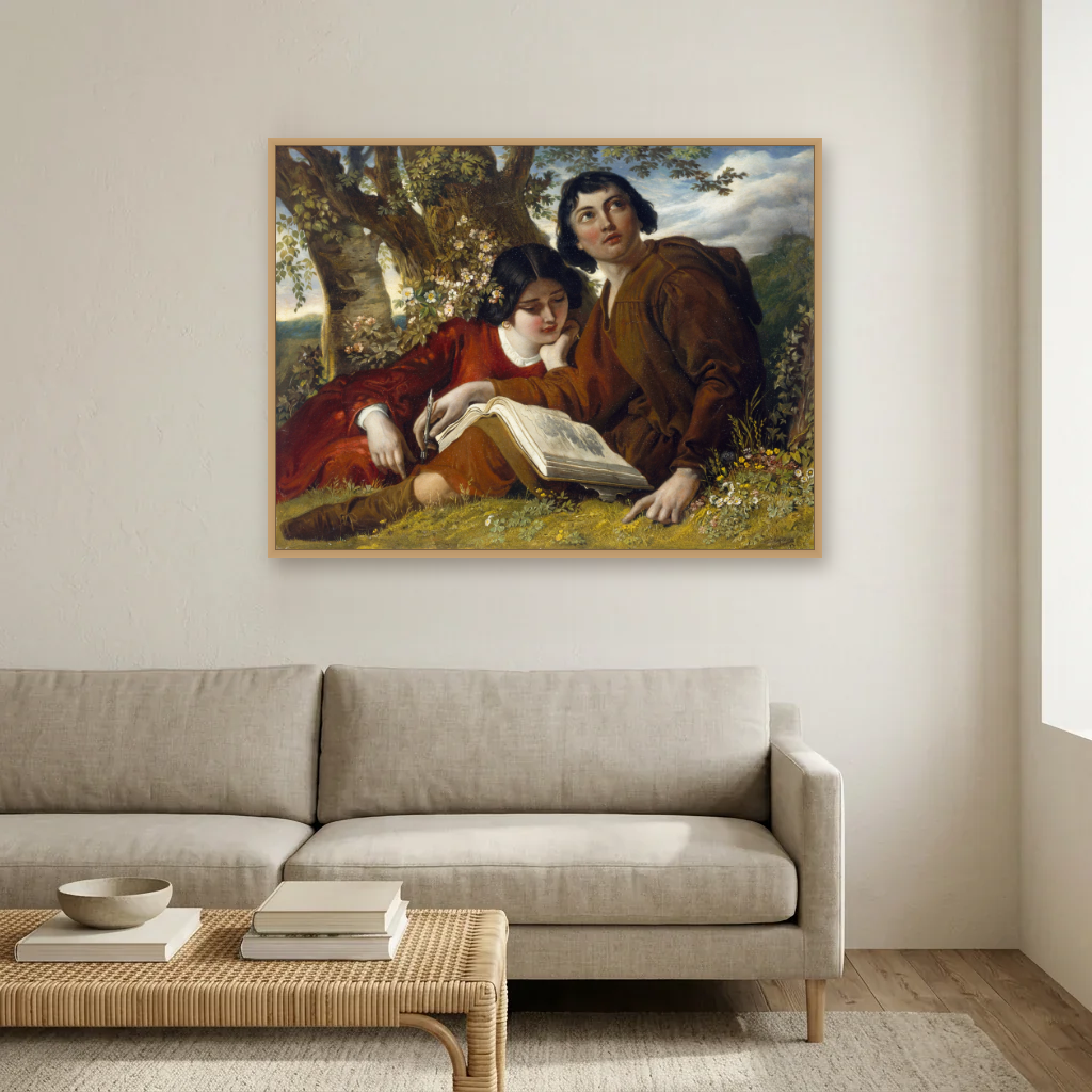 Claude Lorrain Sketching art print, framed and hung in a living room