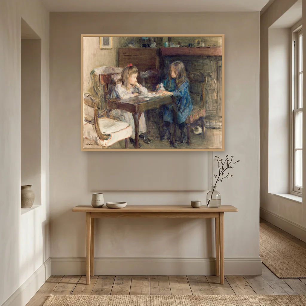 The House Builders art print, framed and hung in a hallway