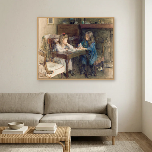 The House Builders art print, framed and hung in a living room