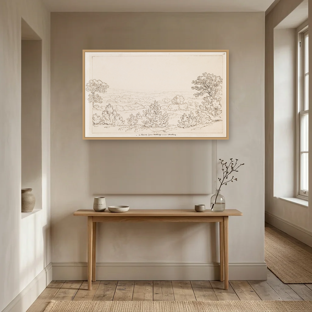 Chertsey, Surrey, from Botleys House art print, framed and hung in a hallway