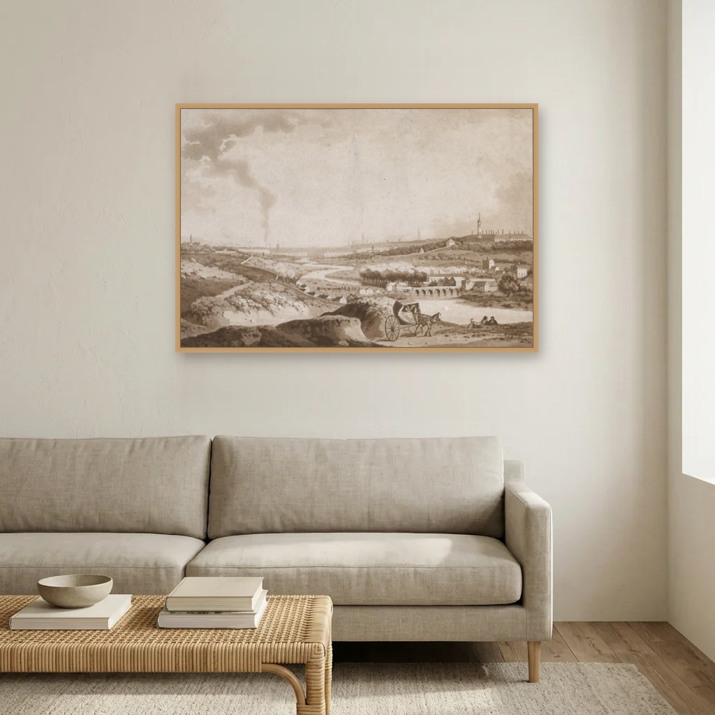 Dublin and Islandbridge from the Magazine Hill (1792) art print, framed and hung in a living room