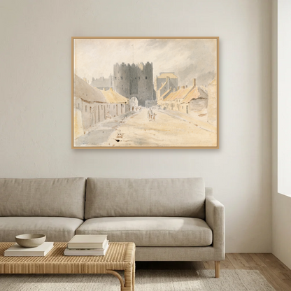Saint Lawrence's Gate, Drogheda (1819) art print, framed and hung in a living room