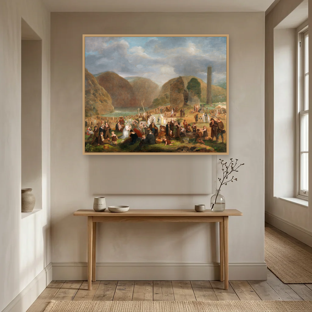 Patron's Day at the Seven Churches, Glendalough (c.1816) art print, framed and hung in a hallway