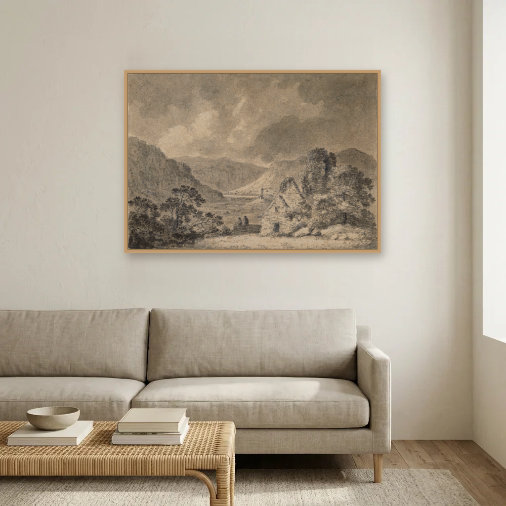 Saint Saviour's, Saint Kevin's and the Lower Lake, Glendalough art print, framed and hung in a living room