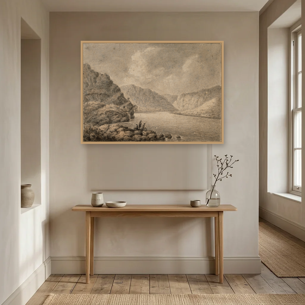 The Upper Lake, Glendalough art print, framed and hung in a hallway