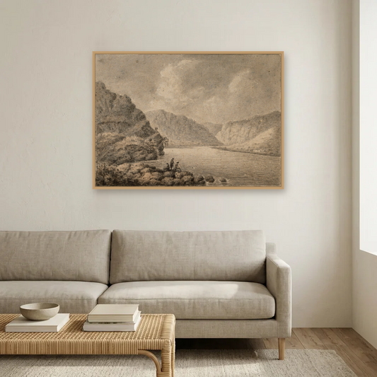 The Upper Lake, Glendalough art print, framed and hung in a living room