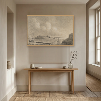 Ireland's Eye and Lambay Island from Howth art print, framed and hung in a hallway