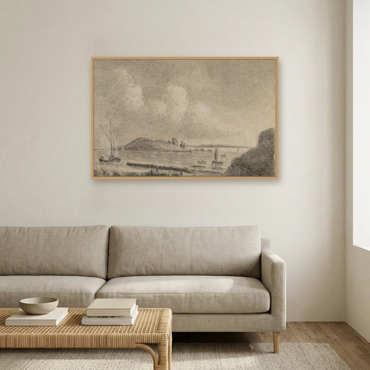Ireland's Eye and Lambay Island from Howth art print, framed and hung in a living room
