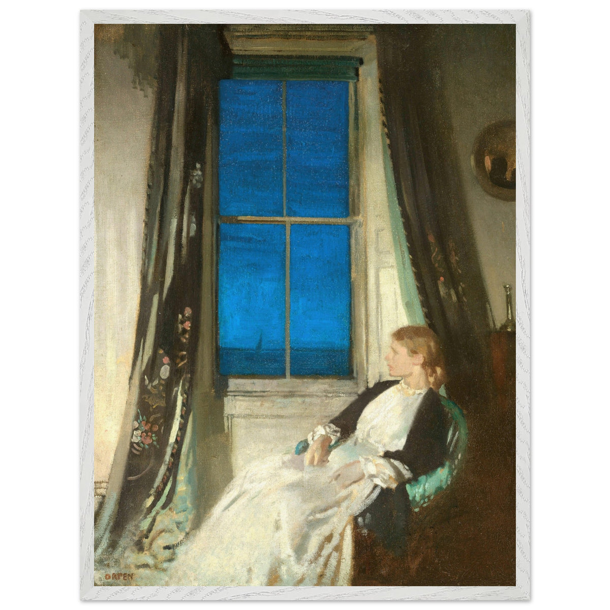 Night by William Orpen framed in white, straight-on view