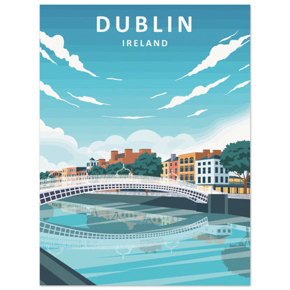Dublin retro travel poster, footbridge and colourful quays, unframed print