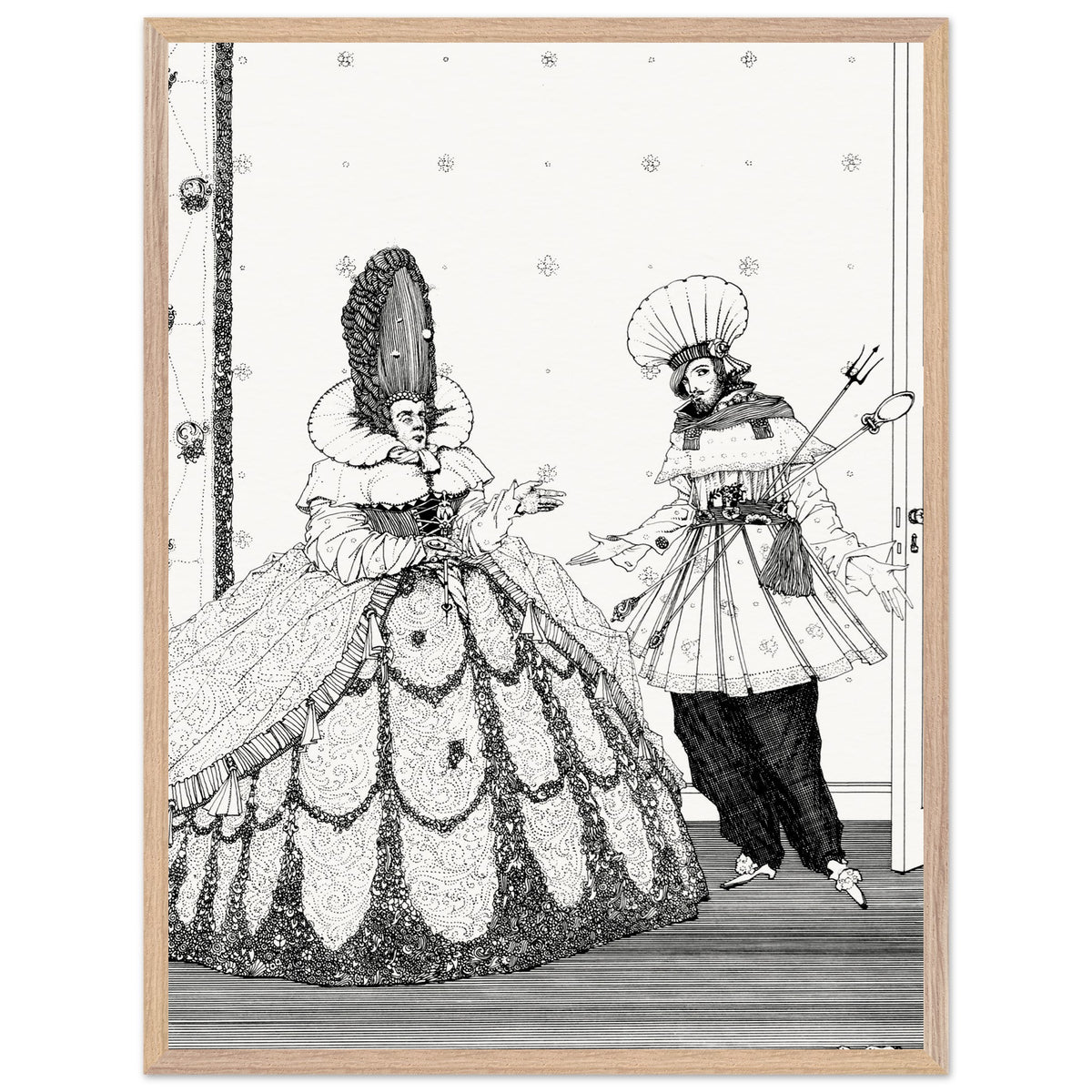 Harry Clarke Sleeping Beauty print in a light oak frame, straight-on