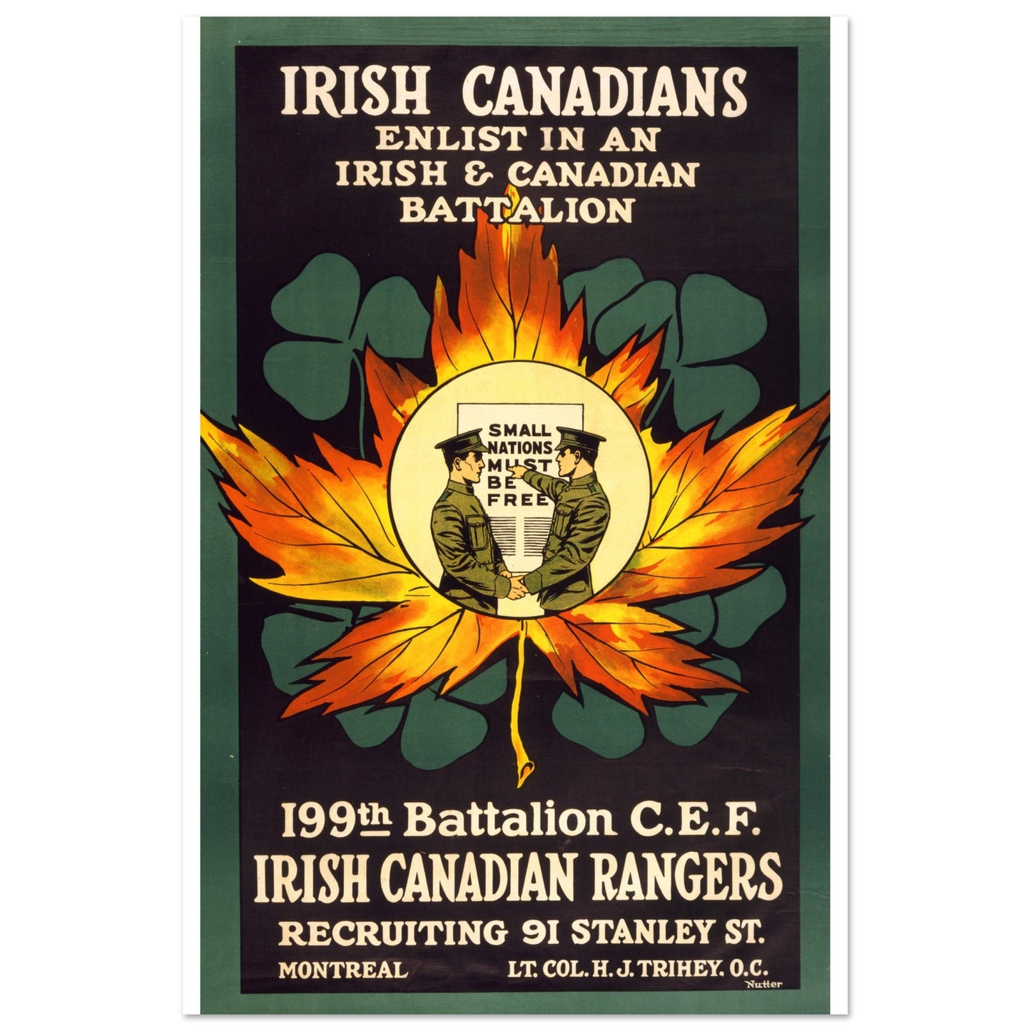 Enlist in an Irish & Canadian Battalion (1915) – Historical Art Print – framed print close-up | Buy Irish Art