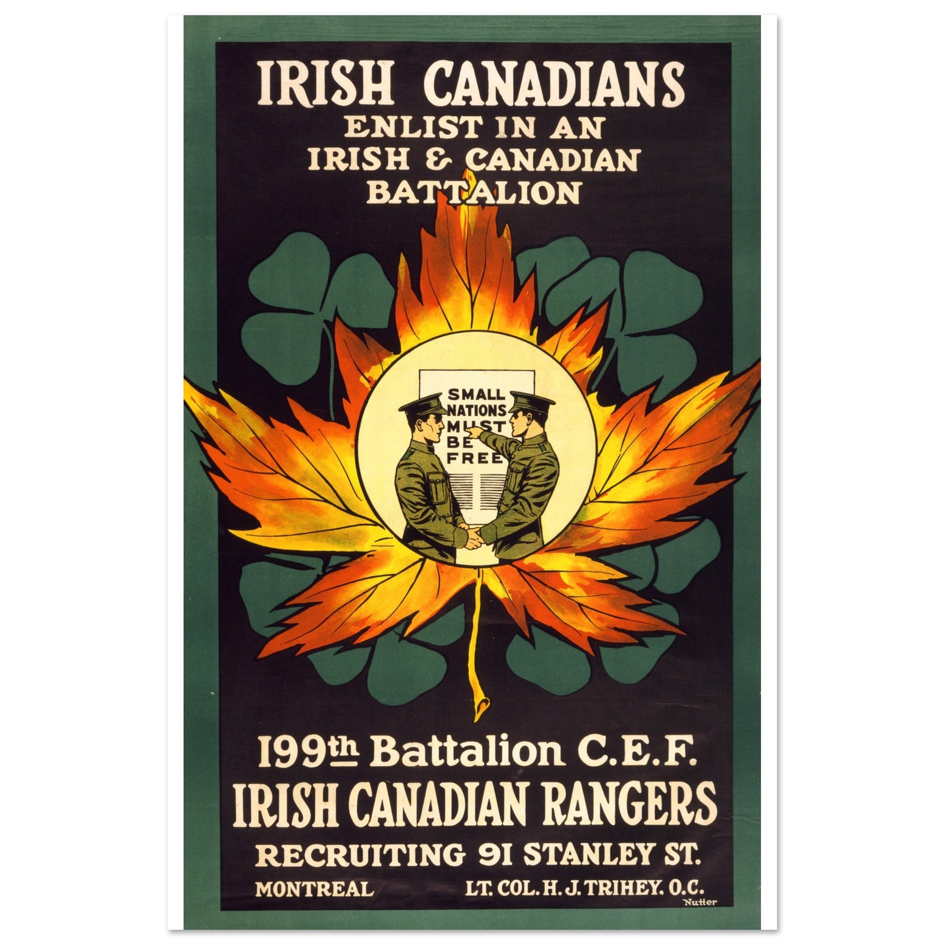 Enlist in an Irish & Canadian Battalion (1915) – Historical Art Print – framed print close-up | Buy Irish Art
