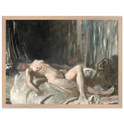 William Orpen reclining nude in a light oak frame on a white background