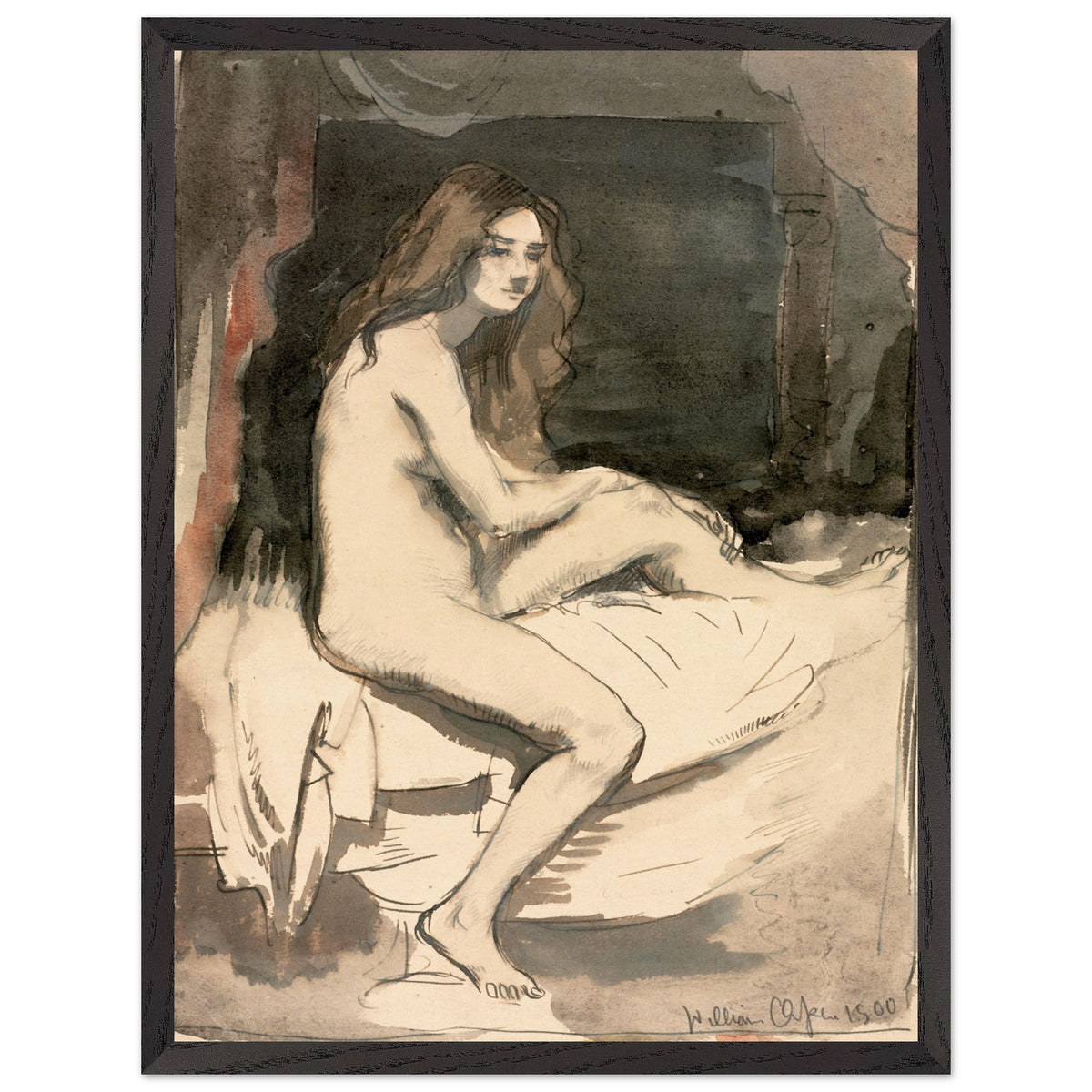 Seated female nude study by William Orpen, in a black frame, larger size option