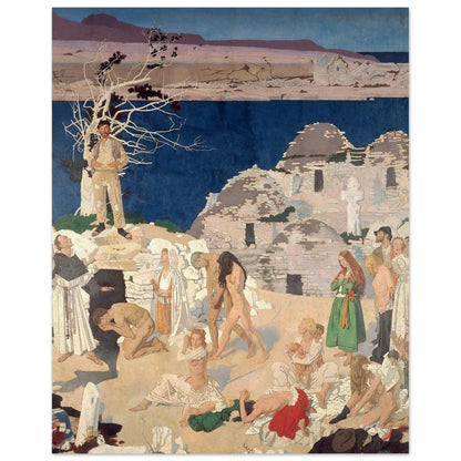 The Holy Well by William Orpen unframed print, pilgrims at a holy well beside stone ruins