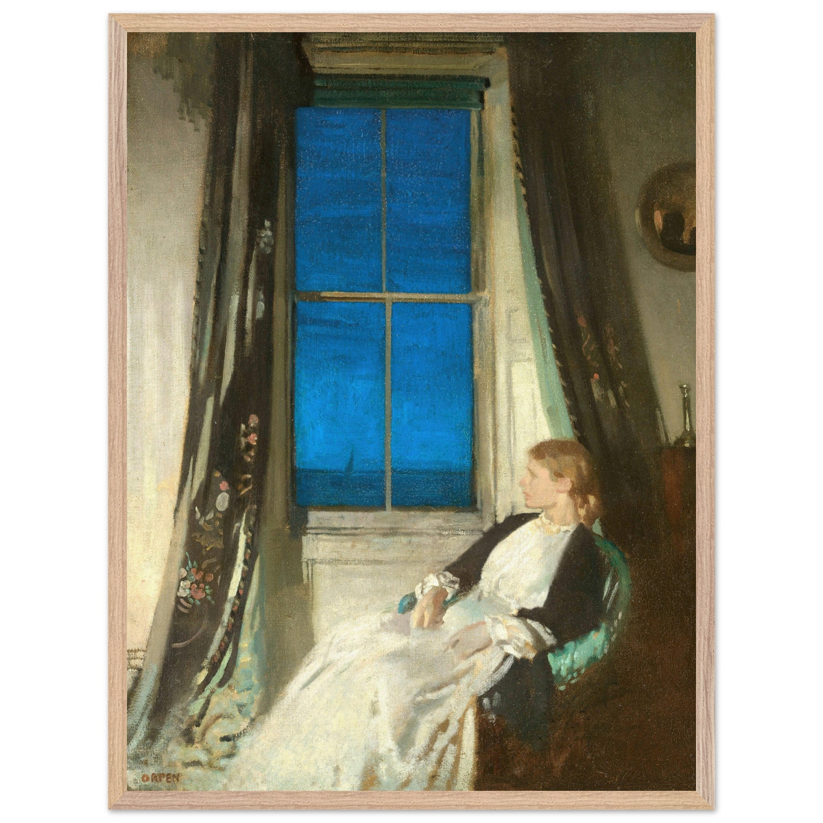 Night by William Orpen print with a natural oak frame on a plain white background