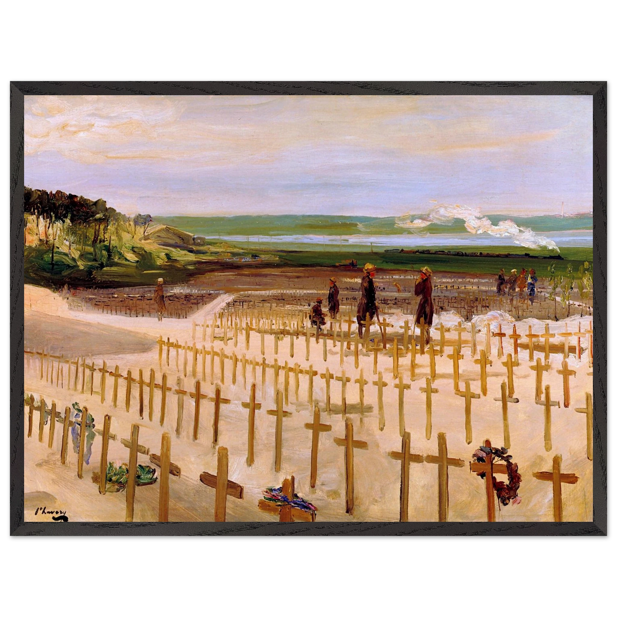 The Cemetery, Étaples (1919) by Sir John Lavery, art print in a black frame, 60x80 cm