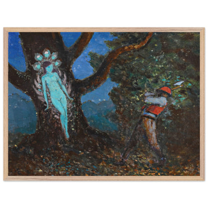 The Woodchopper and The Tree Spirit by George Russell (Æ) in an oak frame, turquoise spirit in an old tree
