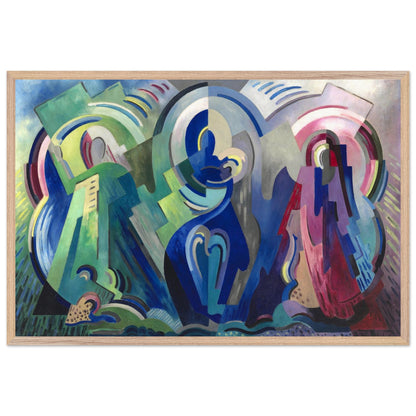 Mainie Jellett's The Virgin of Éire in a light oak frame, front view of the abstract Irish religious painting