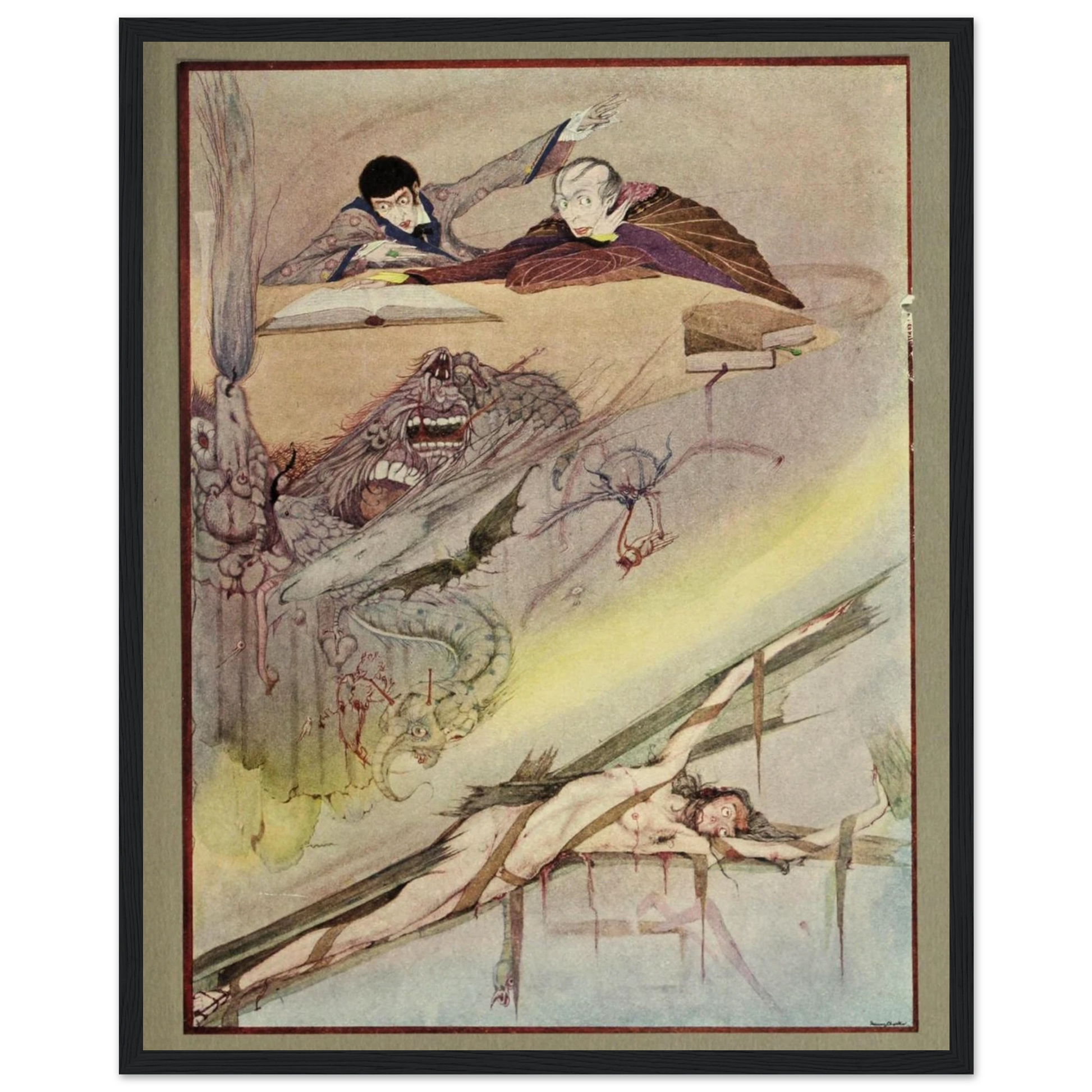 Harry Clarke Art Print – Poe’s Tales of Mystery (1923) – “Rending of Coffin” | Museum-Quality Framed Reproduction – size comparison view | Buy Irish Art